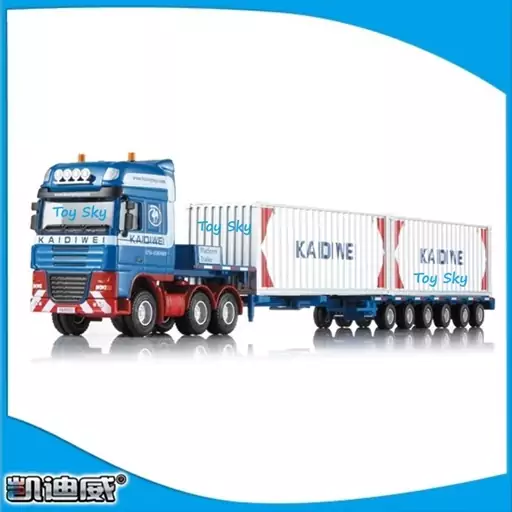 ماکت تریلی - کانتینر بر - Low Bed Transporter - مقیاس 1.50 برند کایدویی KDW - فلزی - رنگ آبی - به همراه دو عدد کانتینر