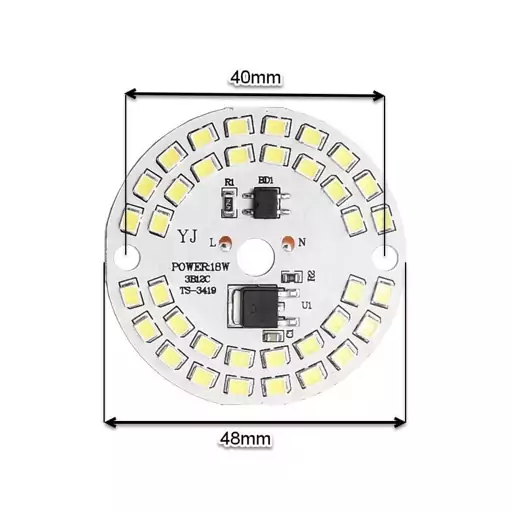 چیپ ال ای دی 18 وات 220 ولت سفید مهتابی قطر 48 میلیمتر