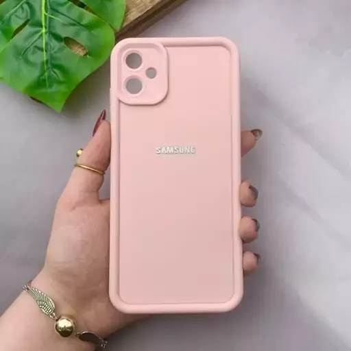 قاب گوشی Galaxy A05 سامسونگ سیلیکونی اورجینال Solid Case لوگو برجسته ضد ضربه محافظ لنز دار صورتی کد 93035