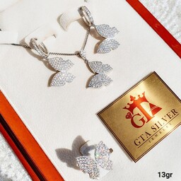 نیمست پروانه زیبا جواهری نقره عیار925 روکش طلا و رنگ ثابت برند GTA
