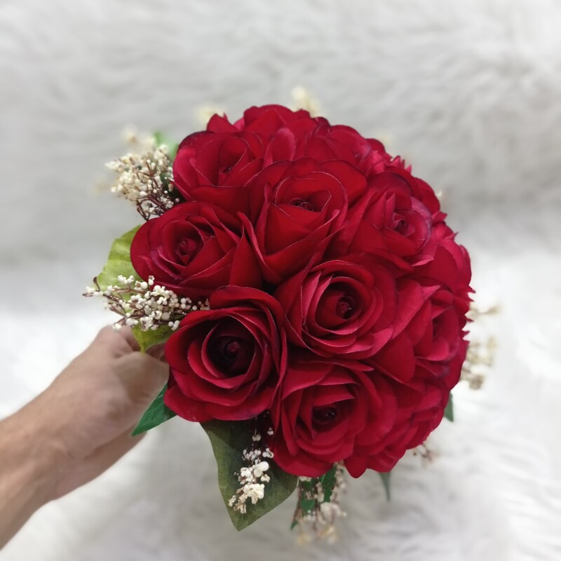 دسته گل عروس مصنوعی . دسته گل رز عروس . دسته گل عروس . دسته گل مصنوعی عروس . دسته گل عروس رز قرمز 2