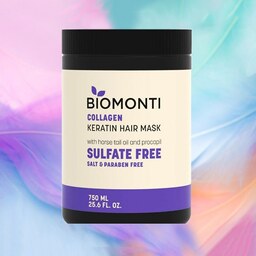 ماسک مو بدون سولفات و نمک کراتینه بیومونتی Biomonti حاوی کلاژن 750 میل