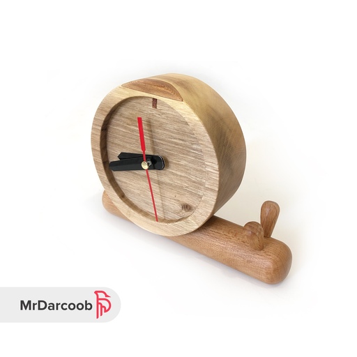 ساعت چوبی دست ساز  با طرح حلزون، ساخته شده با چوب گردو و راش