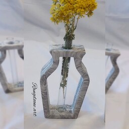 گلدان رومیزی دوناتی گلجا مدرن دکوری سنگ مصنوعی بتنی همراه شیشه لوله ای 