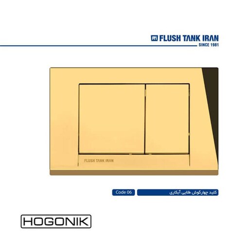 کلید فلاش تانک ایران - چهارگوش طلایی براق (کد 06)
