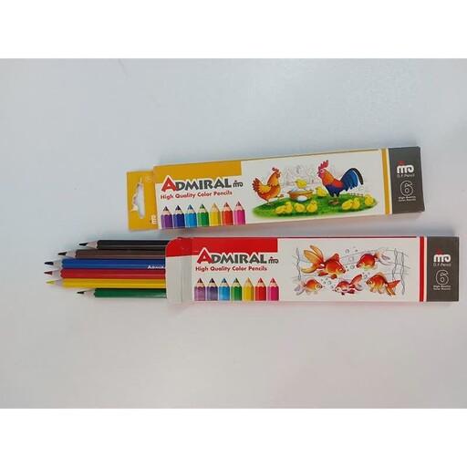 مداد رنگی 6 رنگ جعبه مقوایی ادمیرال آساناپخش 
