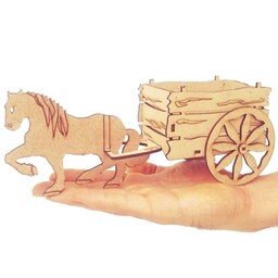 پازل چوبی سه بعدی و ماکت دکوراتیو طرح اسب و گاری