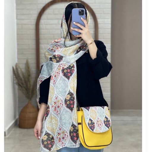ست شال و کیف زنانه طرح سنتی رنگ زرد