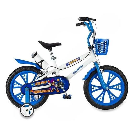 دوچرخه سایز 16 رنگ آبی  کمکی دار مناسب 6تا10 سال