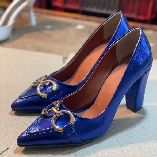 کفش مجلسی زنانه پاشنه 9 سانت رنگ آبی کاربنی 
