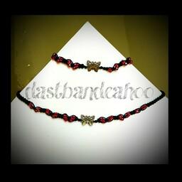 ست دستبند و گردنبند دخترانه طرح پروانه با مهره  کریستالی قرمز