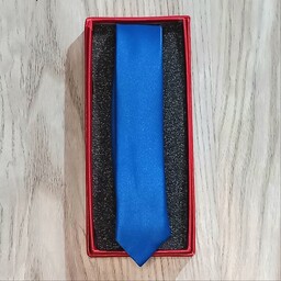 کراوات باریک اصل ترک آبی کاربنی ساده با جعبه کادویی
