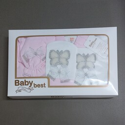 لباس نوزادی پنج تکه جعبه ای دخترانه طرح پروانه سایز 0 ، 1   و 2