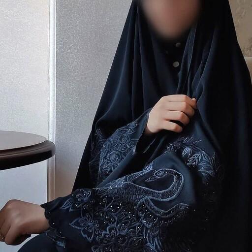 چادر گلدوزی شده مدل عبایی جده یا عربی اصیل جنس پارچه کرپ رویال