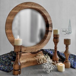 آینه و شمعدان ساخته شده با چوب گردو 