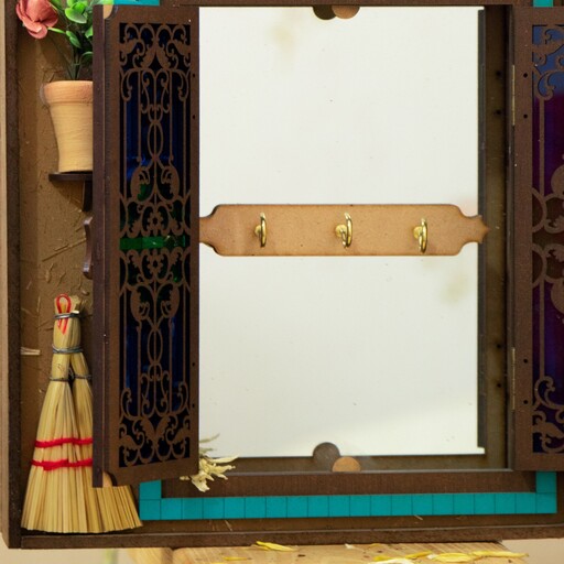 جاکلیدی چوبی دیواری آینه دارآویز  طرح درب بازشو سنتی