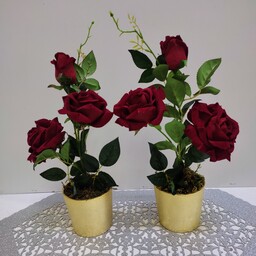 گلدان مصنوعی گل رز سه گل درشت