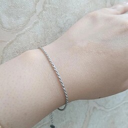 دستبند نقره زنانه  طنابی ایتالیایی عیار 925 با آبکاری طلا سفید