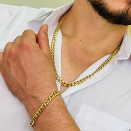 ست دستبند گردنبند کارتیر طلایی مردانه
