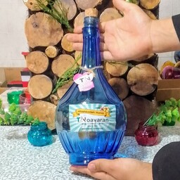 بطری الماس آبی کبالتی یک لیتری  با دو درب چوب پنبه و پلاستیکی محصول جدید از بلور نواوران 