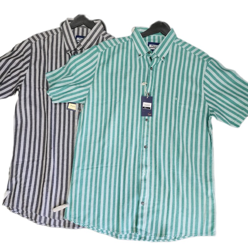 پیراهن مردانه راه راه جنس جودون در  رنگبندی بنفش و طوسی و سبز و قرمز و سرمه ای سایزبندی مدیوم الی سه ایکس لارج