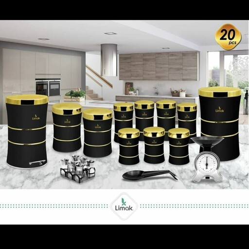 سرویس آشپزخانه 20 پارچه لیماک مشکی درب طلایی