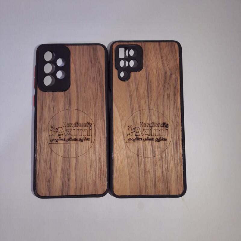 گارد-کاور-قاب چوبی با چوب طبیعی گردو وحکاکی لگوی برند (میتونه برند شما هم باشه )مناسب موبایل a33وa12