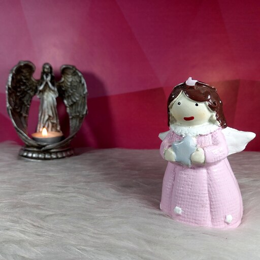 مجسمه فرشته پلی استر-فرشته دکوری کوچک-فرشته دختر-ماکت گلدونه