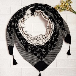 روسری نخی گوچی سیاه و سفید منگوله دار 