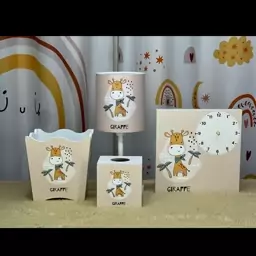 آباژور کودک بهمراه ساعت و سطل زباله و جادستمال کاغذی کودک اکسسوری چاپی هیواد گالری