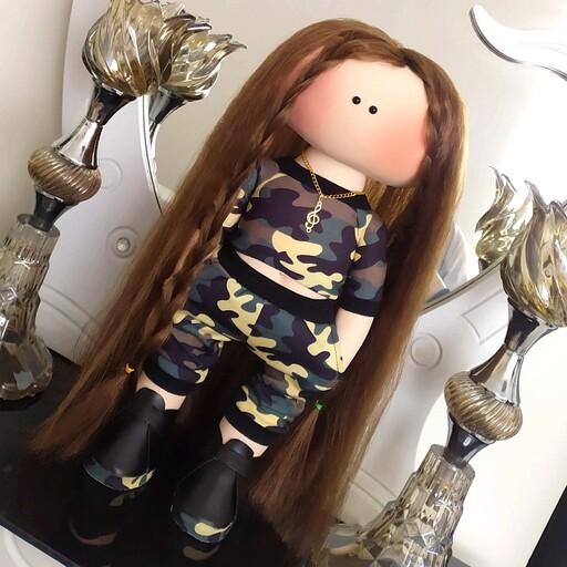 عروسک روسی دخترانه طرح چریکی سایز 40 سانتی متری با موهای بلند قابل حرارت دهی 
