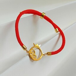 دستبند دخترانه استیل انار طلایی با بند قرمز آسانسوری قابل تنظیم 
