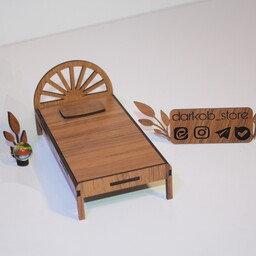 تخت خواب چوبی مینیاتوری یک نفره مناسب دکور و بازی دارکوب استور