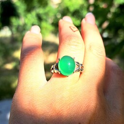 انگشتر  زنانه عقیق سبز  نقره 925 