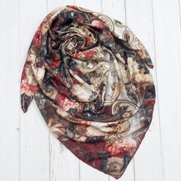 روسری ابریشم گارزا     گل قرمزی    تولیدی معتبر ایرانی  ارکیده