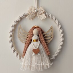 حلقه آویز مکرومه،عروسک مکرومه،آویز پشت دری،آویز مکرومه،دیوارکوب،فرشته بال چوبی،عروسک