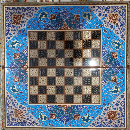 تخته شطرنج 50 سانتی خاتم کاری طرح صدفی همراه با  نقاشی تذهیب