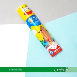 مداد رنگی 12 رنگ آریا با جعبه استوانه ای کودکانه با کیفیت عالی