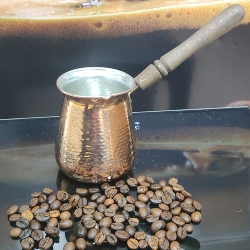 قهوه جوش مسی (جذوه) شش کاپ مخصوص سرو قهوه ترک دسته چوبی ساخت زنجان 