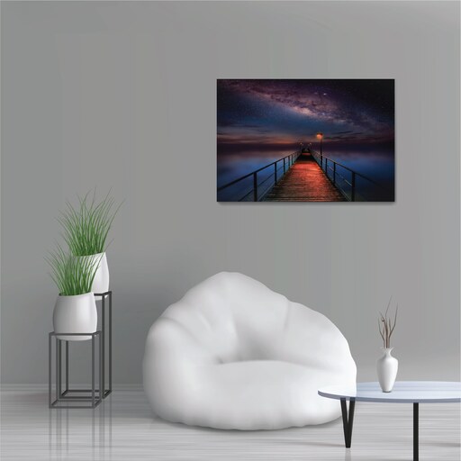 تابلو شاسی طرح اسکله و آسمان راه شیری Ocean Pier Under Milky Way Sky مدل NV0846