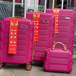 چمدان چهار تیکه ABS برند HOSSONI ، چمدانی چهار تایی خارجی نشکن درجه یک رنگ سرخابی 