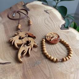 گردنبند و دستبند  چوبی اژدها 