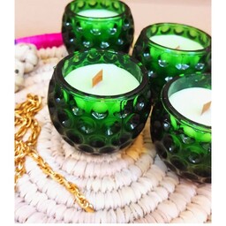 شمع جار سبز زمردی هیرسا ارتفاع 7 و قطر 6 مناسب دکوراسیون و علاقه مندان به رنگ سبز و هدیه خاص با بسته بندی 