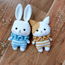 پیشی و خرگوش جنتلمن-شارژ دوباره این عروسک های پر طرفدار با رنگبندی -بافته شده با کاموای درجه یک ایرانی-قیمت به صورت  تکی