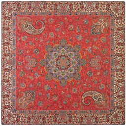 رومیزی ترمه سالاری یزد طرح بهارممتاز ابریشمی ـ مربع یک متر (بغچه) ـ قرمز تارسفید