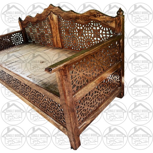 تخت سنتی رنگ فندقی سایز 2 در 80 (مبلمانی 3 نفره)ساخته شده با چوب چنار و گردو و کبوده 