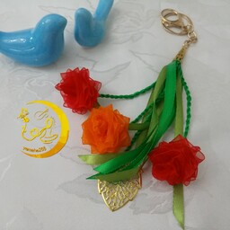 جاسوئیچی روبانی-جاکلیدی با آویز گل های روبانی-حلقه با قفل طوطی بزرگ-کار دست