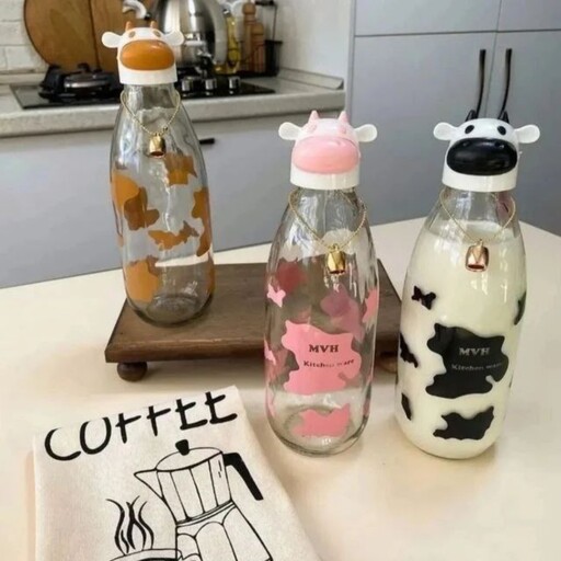 بطری شیر شیشه ای طرح گاو رنگی 