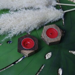 جا شمعی چوبی مدل شش ضلعی ،چوب گردو  با روغن طبیعی رنگ کرمی و قهوه ای سوخته 