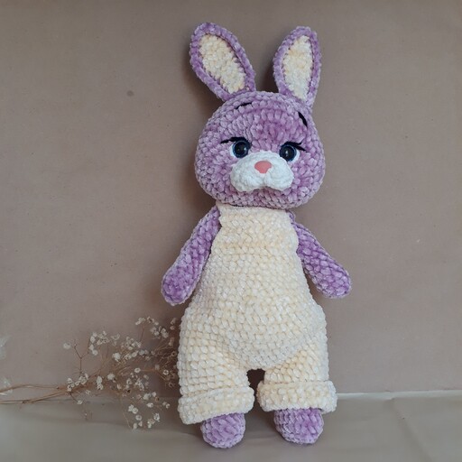 عروسک مخملی خرگوش صورتی .نرم و لطیف قد 35 چشم واشر دار و ایمن  دست و پا متحرک  